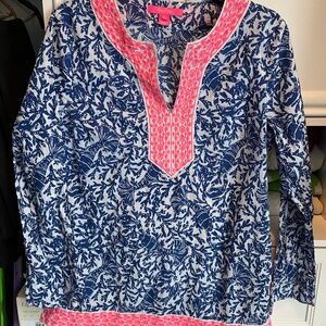 Lilly Pulitzer Ocean Cove Long Sleeve Tunic Top Oyster Bay Blue Krillin It. Sz L